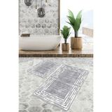 Rem Home Remhome Gri Beyaz Zeminde Çerçeveli Motifli Antik Geometrik Eskitme Motifli 2'li Banyo Mutfak Paspas Takımı Takım Banyo Paspası - 2'li Set