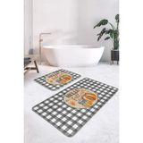 Rem Home Remhome Gri Ekose Motifli Kabak Tasarımlı 2'li Banyo Halısı Seti & Klozet Paspas Takımı Takım Banyo Paspası - Renkli - 2'li Set