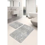 Rem Home Remhome Gri - Ekru Zeminde Eskitme Motifli Çiçek Eskitme Motifli Geometrik 2'li Banyo & Mutfak Paspas Takımı Takım Banyo Paspası - Beyaz - Krem - Bej - 2'li Set