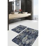 Rem Home Remhome Gri Füme Zeminde Eskitme Motifli Art Sanatsal Eskitme Motifli Vintage 2'li Banyo Mutfak Paspas Takım Takım Banyo Paspası - Çok Renkli - 2'li Set