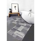 Rem Home Remhome Gri - Krem Zeminde Dokuma Halı Motifli Eskitme Klasik Sade & Şık 2'li Banyo & Mutfak Paspas Takımı Takım Banyo Paspası - Beyaz - Krem - Bej - 2'li Set