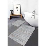 Rem Home Remhome Gri - Mavi Zeminde Eskitme Motifli Dokuma Vintage Eskitme Motifli 2'li Banyo & Mutfak Paspas Takımı Takım Banyo Paspası - Turkuaz - 2'li Set