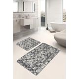 Rem Home Remhome Gri - Siyah Zeminde Eskitme Motifli Geometrik Geometrik Eskitme Motifli 2'li Banyo Paspas Takımı Takım Banyo Paspası - 2'li Set