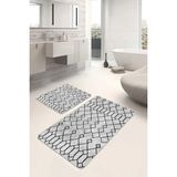 Rem Home Remhome Gri Siyah Zeminde Etnik Motifli Geleneksel Etnik Motifler Geometrik 2'li Banyo Mutfak Paspas Takımı Takım Banyo Paspası - 2'li Set