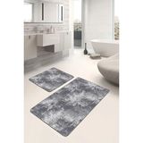 Rem Home Remhome Gri - Siyah Zeminde Örme Motifli Eskitme Desenli Eskitme Motifli Sade & Şık 2'li Banyo Paspas Takımı Takım Banyo Paspası - 2'li Set