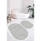 Rem Home Remhome Gri Zemin Geyik Desenli Özel Tasarım 2'li Oval Kaymaz Tabanlı Banyo & Mutfak Paspas Takımı Takım Banyo Paspası - Renkli - 2'li Set