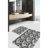 Rem Home Remhome Gri Zeminde Tropik Motifli Yaprak Desenli Floral Summer & Fresh 2'li Banyo & Mutfak Paspas Takımı Takım Banyo Paspası - 2'li Set