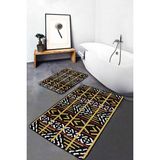 Rem Home Remhome Hardal Siyah Zeminde Etnik Motifli Vintage Geometrik Etnik Motifler 2'li Banyo Mutfak Paspas Takımı Takım Banyo Paspası - 2'li Set