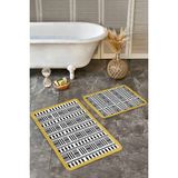 Rem Home Remhome Hardal Siyah Zeminde Iskandinav Motifli Geometrik Desenli Etnik Motifler 2'li Banyo Paspas Takımı Takım Banyo Paspası - 2'li Set
