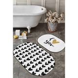 Rem Home Remhome I Love You Kalp Motifli 2'li Oval Kaymaz Tabanlı Banyo & Mutfak Paspas Takımı Takım Banyo Paspası - Renkli - 2'li Set
