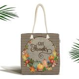 Rem Home Remhome Kabak Tasarımlı Kahve Ekose Motifli Fermuarlı Kumaş Omuz Çantası - 45 x 50 x 7 cm - Renkli