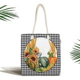 Rem Home Remhome Kabak Temalı Siyah Beyaz Ekose Tasarımlı Fermuarlı Kumaş Plaj Çantası Omuz Çantası - 45 x 50 x 7 cm - Renkli