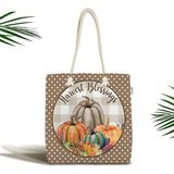 Rem Home Remhome Kahve Puantiyeli Motifli Kabak Tasarımlı Fermuarlı Kumaş Plaj Çantası Omuz Çantası - 45 x 50 x 7 cm - Renkli