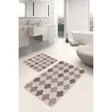 Rem Home Remhome Kahverengi - Bej Zeminde Morrocan Motifli Etnik Geometrik Sade Şık 2'li Banyo Mutfak Paspas Takımı Takım Banyo Paspası - 2'li Set