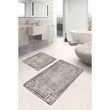 Rem Home Remhome Kahverengi Beyaz Zeminde Çerçeveli Motifli Antik Desenli Eskitme Motifli 2'li Banyo Paspas Takımı Takım Banyo Paspası - 2'li Set