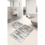 Rem Home Remhome Kahverengi - Beyaz Zeminde Dokuma Motifli Antik Desenli Eskitme Motifli 2'li Banyo Paspas Takımı Takım Banyo Paspası - 2'li Set