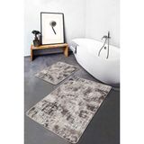 Rem Home Remhome Kahverengi - Beyaz Zeminde Otantik Motifli Dokuma Eskitme Motifli Klasik 2'li Banyo Paspas Takımı Takım Banyo Paspası - 2'li Set