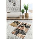Rem Home Remhome Kahverengi Etnik Afrika Kadın Tasarımlı 2'li Kaymaz Tabanlı Banyo & Mutfak Paspas Takımı Takım Banyo Paspası - Renkli - 2'li Set