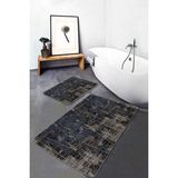 Rem Home Remhome Kahverengi - Füme Zeminde Çizgili Motifli Antik Vintage Eskitme Motifli 2'li Banyo Paspas Takımı Takım Banyo Paspası - 2'li Set