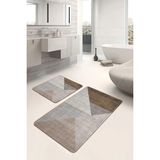 Rem Home Remhome Kahverengi - Gri Zeminde Geometrik Motifli Üçgen Sade Şık Geometrik 2'li Banyo Mutfak Paspas Takımı Takım Banyo Paspası - 2'li Set