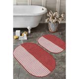 Rem Home Remhome Kahverengi Ogea Motifli Dijital Baskılı 2'li Oval Kaymaz Tabanlı Banyo & Mutfak Paspas Takımı Takım Banyo Paspası - Renkli - 2'li Set