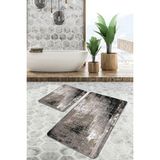 Rem Home Remhome Kahverengi - Siyah Zeminde Eskitme Motifli Retro Desenli Eskitme Motifli 2'li Banyo Paspas Takımı Takım Banyo Paspası - 2'li Set