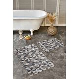Rem Home Remhome Kahverengi Siyah Zeminde Geometrik Motifli Üçgen Desenli Eskitme Motifli 2'li Banyo Paspas Takımı Takım Banyo Paspası - Çok Renkli - 2'li Set