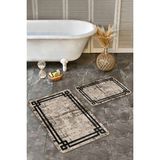 Rem Home Remhome Kahverengi Zeminde Çerçeveli Motifli Antika Avangarde Sade & Şık 2'li Banyo & Mutfak Paspas Takımı Takım Banyo Paspası - 2'li Set