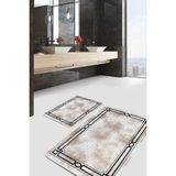 Rem Home Remhome Kahverengi Zeminde Çerçeveli Motifli Eskitme Geometrik Sade & Şık 2'li Banyo & Mutfak Paspas Takımı Takım Banyo Paspası - 2'li Set