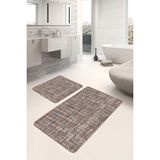Rem Home Remhome Kahverengi Zeminde El Dokuma Motifli Antika Eskitme Motifli Klasik 2'li Banyo & Mutfak Paspas Takımı Takım Banyo Paspası - 2'li Set
