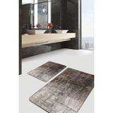 Rem Home Remhome Kahverengi Zeminde Eskitme Motifli Retro Eskitme Motifli Vintage 2'li Banyo & Mutfak Paspas Takımı Takım Banyo Paspası - 2'li Set