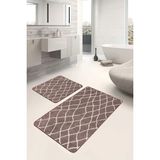 Rem Home Remhome Kahverengi Zeminde Etnik Motifli Baklava Eskitme Motifli Geometrik 2'li Banyo & Mutfak Paspas Takımı Takım Banyo Paspası - 2'li Set