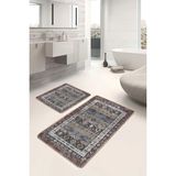 Rem Home Remhome Kahverengi Zeminde Hereke Motifli Dokuma Avangarde Etnik Motifler 2'li Banyo & Mutfak Paspas Takımı Takım Banyo Paspası - 2'li Set