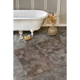 Rem Home Remhome Kahverengi Zeminde Patchwork Motifli Yöresel Vintage Eskitme Motifli 2'li Banyo Mutfak Paspas Takımı Takım Banyo Paspası - Çok Renkli - 2'li Set
