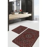 Rem Home Remhome Kahverengi Zeminde Pers Motifli Kilim Desenli Vintage Avangarde 2'li Banyo & Mutfak Paspas Takımı Takım Banyo Paspası - 2'li Set