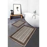 Rem Home Remhome Kahverengi Zeminde Uşak Motifli Geleneksel Vintage Etnik Motifler 2'li Banyo & Mutfak Paspas Takımı Takım Banyo Paspası - 2'li Set