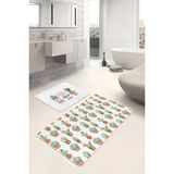 Rem Home Remhome Kaktüs Motifli Özel Tasarım 2'li Banyo Halı Seti & Mutfak Paspas Takımı Takım Banyo Paspası - Renkli - 2'li Set