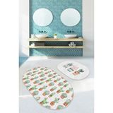 Rem Home Remhome Kaktüs Motifli Özel Tasarım 2'li Oval Kaymaz Tabanlı Banyo Halı Seti & Mutfak Paspas Takımı Takım Banyo Paspası - Renkli - 2'li Set