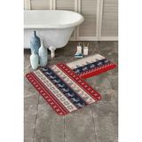 Rem Home Remhome Kanaviçe Tasarımlı Yılbaşı Temalı Dijital Baskılı 2'li Kaymaz Tabanlı Banyo & Mutfak Paspas Takımı Takım Banyo Paspası - Renkli - 2'li Set