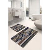 Rem Home Remhome Kanvas Zeminde Modern Sanat Motifli Düğüm Desenli Modern Klasik 2'li Banyo & Mutfak Paspas Takımı Takım Banyo Paspası - Kahverengi - 2'li Set