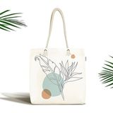 Rem Home Remhome Karakalem Botanik Yaprak Desenli Fermuarlı Omuz - Plaj Çantası Omuz Çantası - 45 x 50 x 7 cm - Renkli