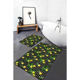 Rem Home Remhome Kare Puantiye Zeminli Limon Dijital Baskılı 2'li Kaymaz Tabanlı Banyo & Mutfak Paspas Takımı Takım Banyo Paspası - Renkli - 2'li Set