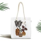 Rem Home Remhome Kavanozdaki Tropik Yapraklar Dijital Baskılı Fermuarlı Kumaş Plaj Çantası Omuz Çantası - 45 x 50 x 7 cm - Renkli
