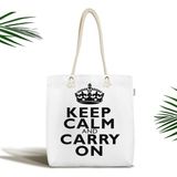 Rem Home Remhome Keep Calm And Carry On Dekoratif Fermuarlı Kumaş Plaj Çantası Omuz Çantası - 45 x 50 x 7 cm - Renkli