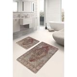 Rem Home Remhome Kiremit Zeminde Osmanlı Motifli Eskitme Avangarde Eskitme Motifli 2'li Banyo & Mutfak Paspas Takımı Takım Banyo Paspası - Kahverengi - 2'li Set