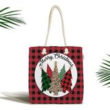 Rem Home Remhome Kırmızı Ekose Mery Christmas Özel Tasarım Fermuarlı Kumaş Plaj Çantası Omuz Çantası - 45 x 50 x 7 cm - Renkli