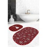 Rem Home Remhome Kırmızı Mery Christmas Temalı Özel Tasarım 2'li Oval Kaymaz Tabanlı Banyo & Mutfak Paspas Takımı Takım Banyo Paspası - Renkli - 2'li Set