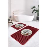Rem Home Remhome Kırmızı Siyah Ekose Christmas Temalı 2'li Mutfak Paspas Takımı & Banyo Halısı Seti Takım Banyo Paspası - Renkli - 2'li Set