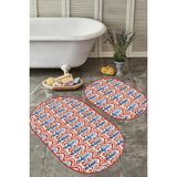 Rem Home Remhome Kırmızı Suluboya Tasarımlı 2'li Oval Kaymaz Tabanlı Banyo Paspas Takımı & Mutfak Paspas Seti Takım Banyo Paspası - Renkli - 2'li Set