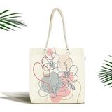 Rem Home Remhome Kırmızı ve Turuncu Şerit Temalı Çiçek Tasarımlı Fermuarlı Omuz - Plaj Çantası Omuz Çantası - 45 x 50 x 7 cm - Renkli